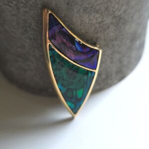 Vintage Butler Rad Abstract Purple Green Abalone Brooch
